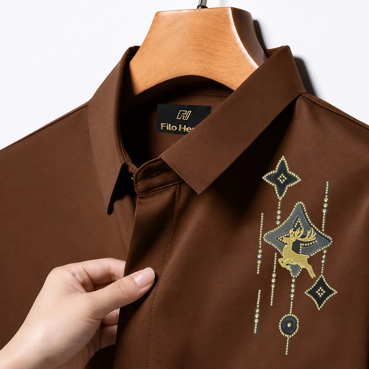 PARTY SHIRTS FOR MEN | PREMIUM SHIRTS | CLUB SHIRTS Deer Embroidery-Brown