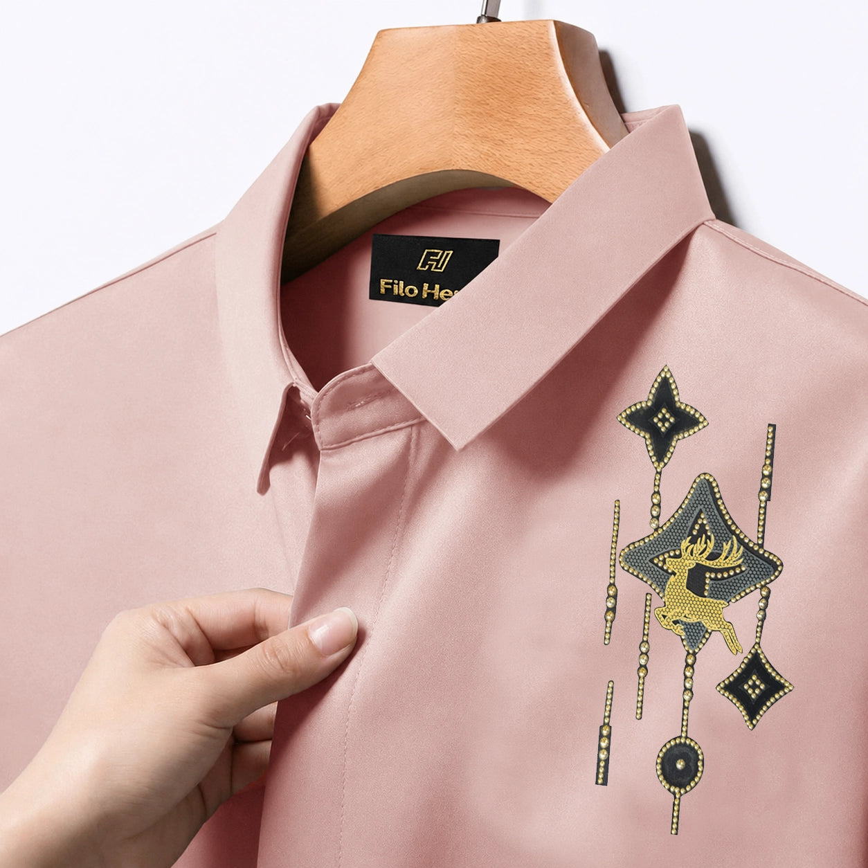 PARTY SHIRTS FOR MEN | PREMIUM SHIRTS | CLUB SHIRTS Deer Embroidery-Peach