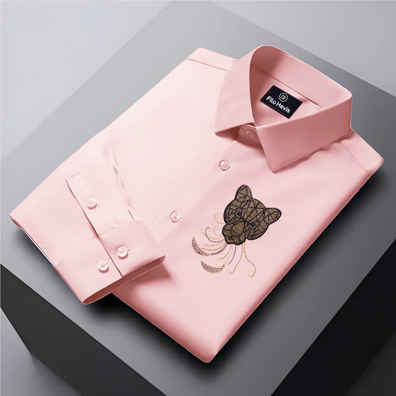 PARTY SHIRTS FOR MEN | PREMIUM SHIRTS | CLUB SHIRTS Tiger Embroidery-Light-Pink