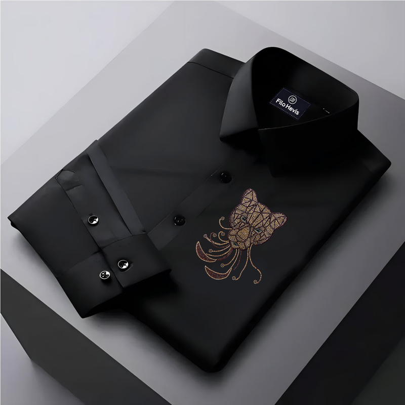 PARTY SHIRTS FOR MEN | PREMIUM SHIRTS | CLUB SHIRTS Tiger Embroidery-Black
