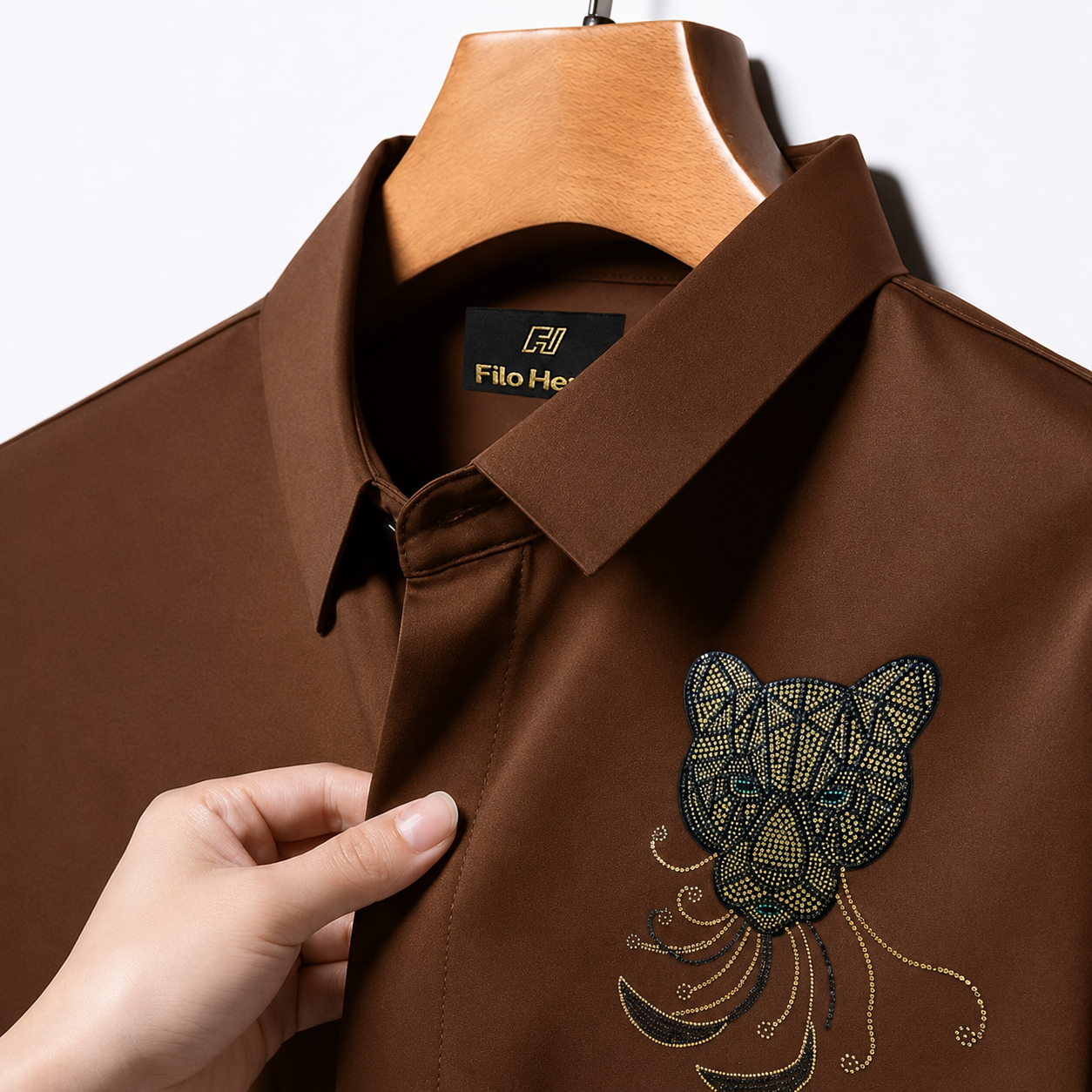 PARTY SHIRTS FOR MEN | PREMIUM SHIRTS | CLUB SHIRTS Tiger Embroidery-Brown