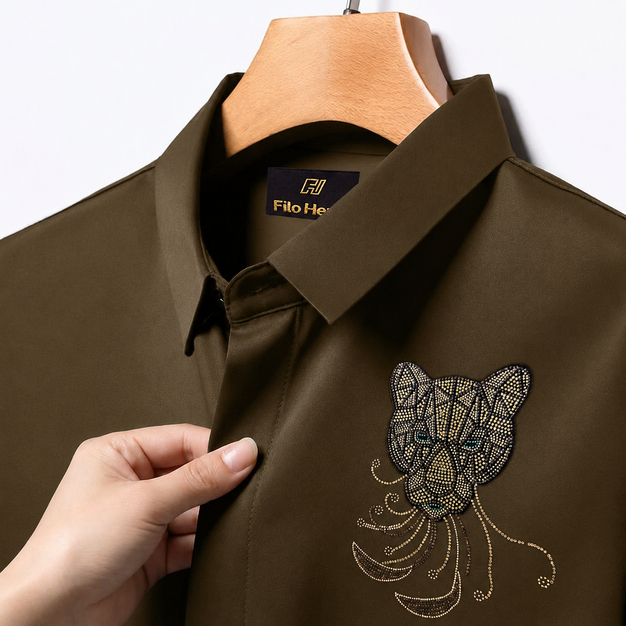 PARTY SHIRTS FOR MEN | PREMIUM SHIRTS | CLUB SHIRTS Tiger Embroidery-Light-Brown