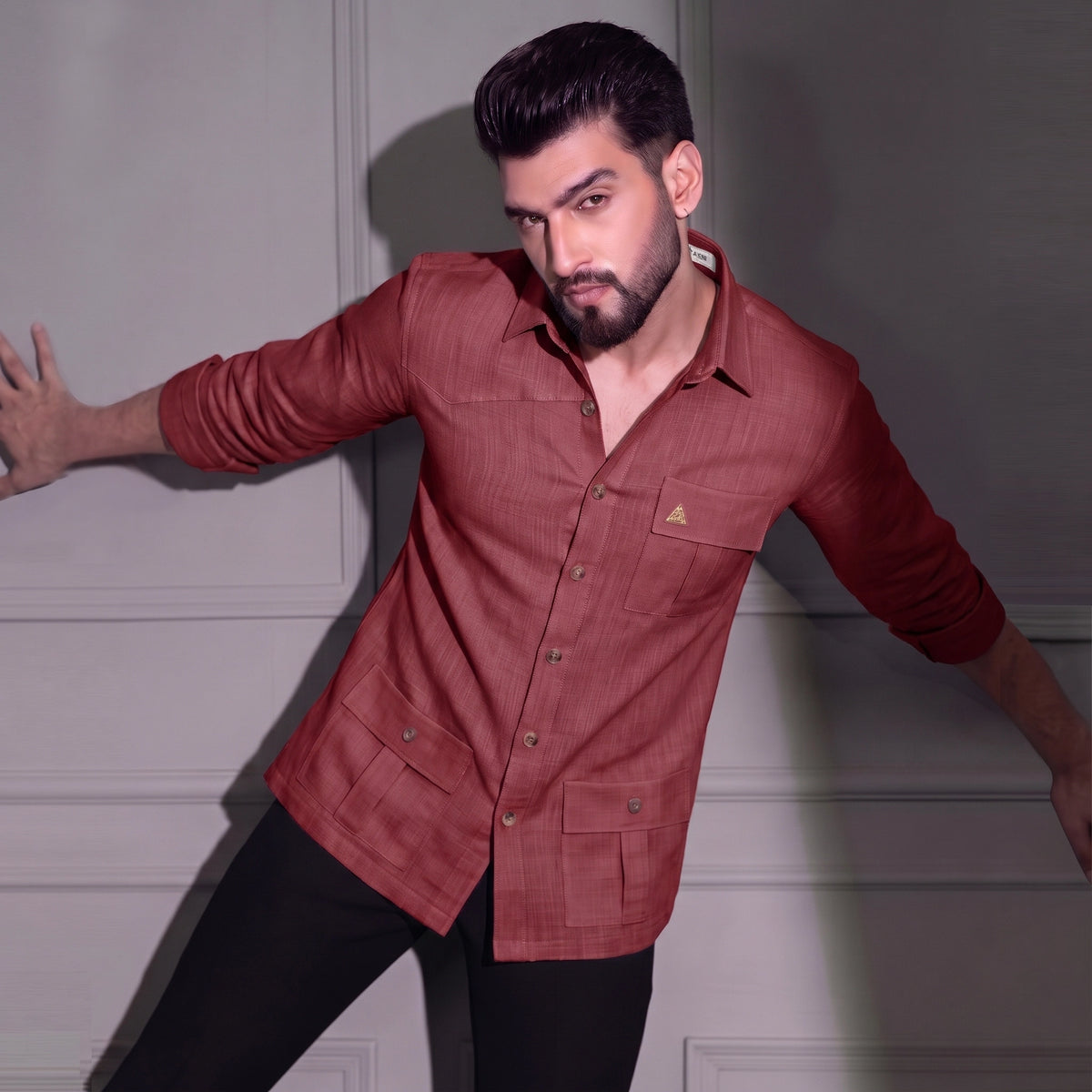 Men's Hunter shirt | Multi Pockets | Linen Texture | Red ( We Accept Only Prepaid For This Article )