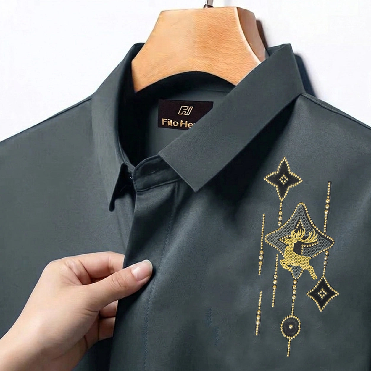 PARTY SHIRTS FOR MEN | PREMIUM SHIRTS | CLUB SHIRTS Deer Embroidery-Dark Grey