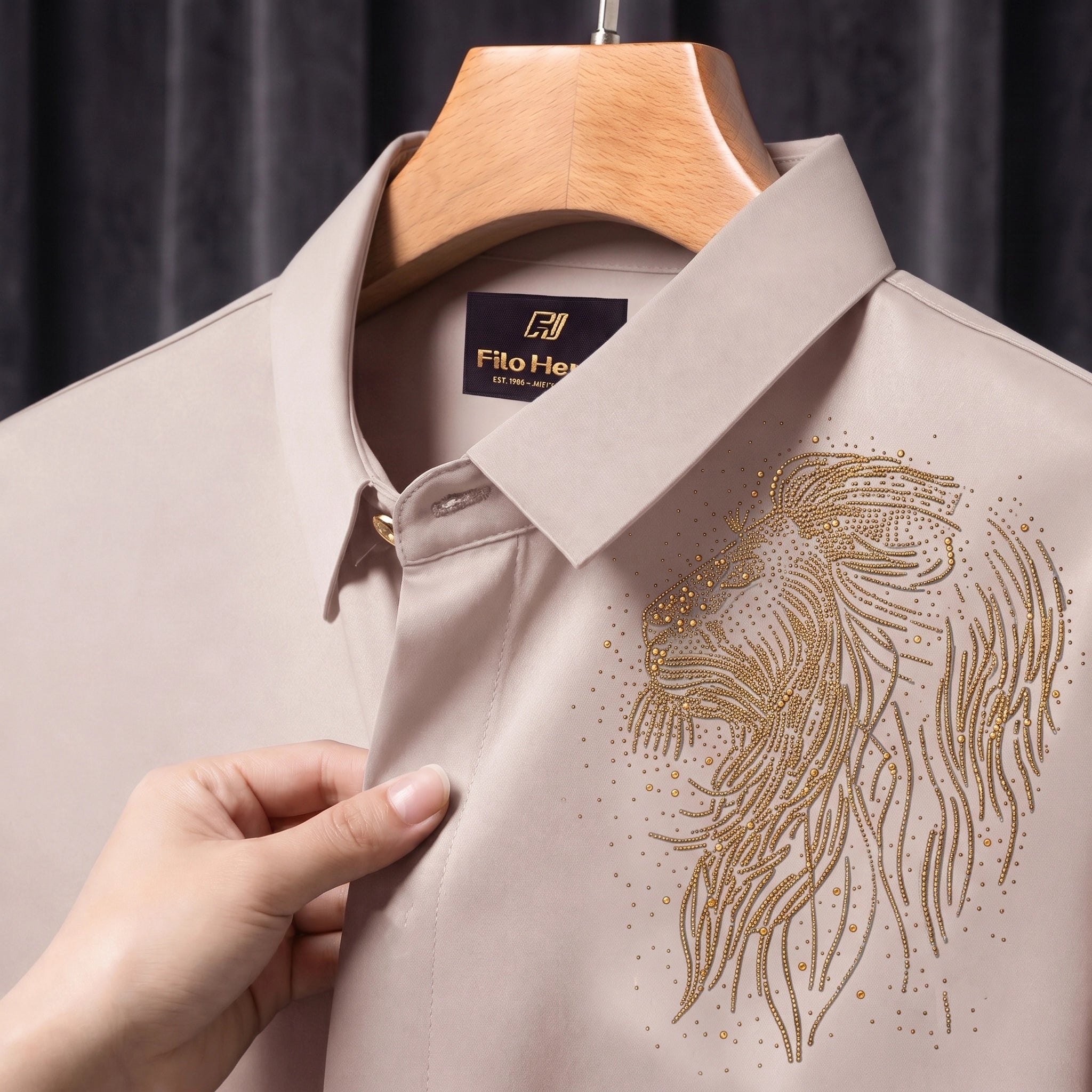 PARTY SHIRTS FOR MEN | PREMIUM SHIRTS | CLUB SHIRTS Lion Embroidery-Olive