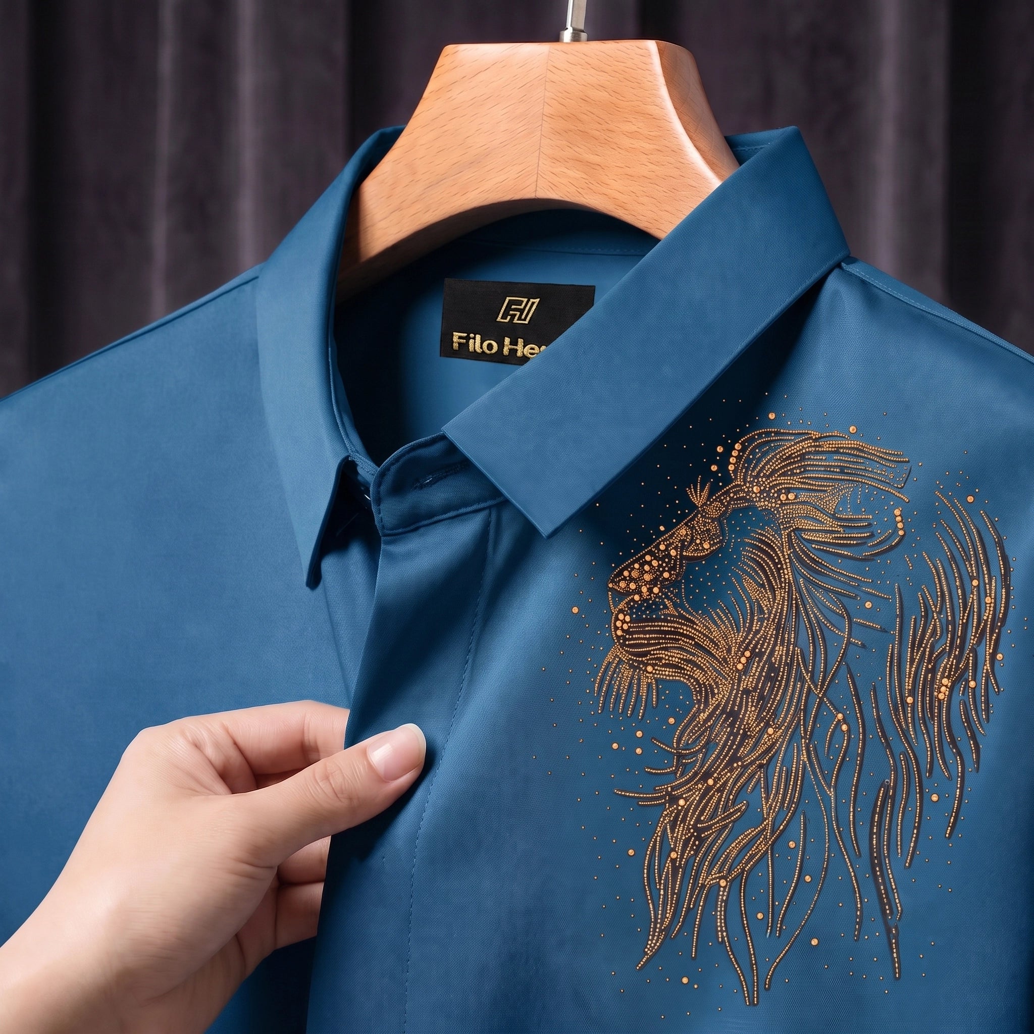 PARTY SHIRTS FOR MEN | PREMIUM SHIRTS | CLUB SHIRTS Lion Embroidery-Teal Blue