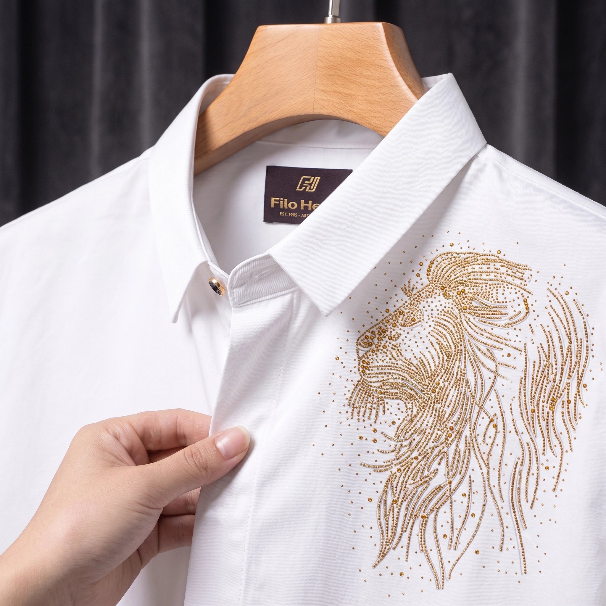 PARTY SHIRTS FOR MEN | PREMIUM SHIRTS | CLUB SHIRTS Lion Embroidery-White