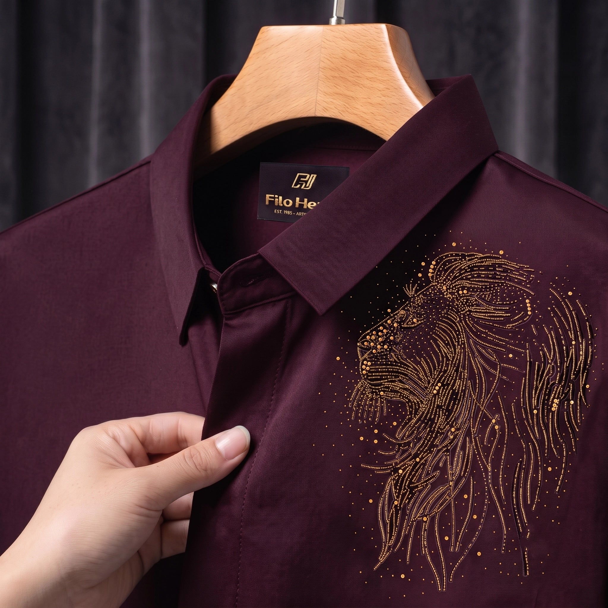 PARTY SHIRTS FOR MEN | PREMIUM SHIRTS | CLUB SHIRTS Lion Embroidery-Wine