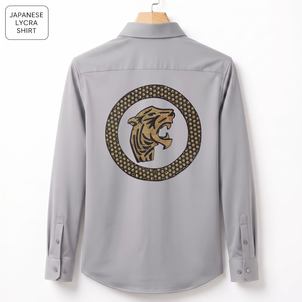 Front & Back Tiger Embroidery Party Shirts | Club Wear | Light Grey