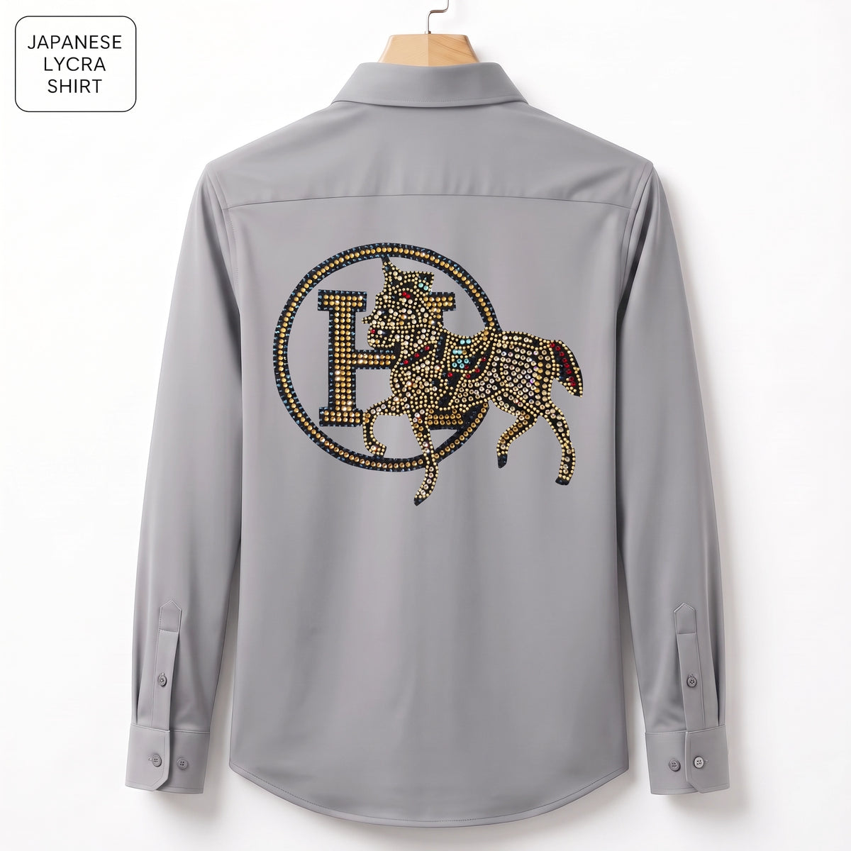 Front & Back Horse Embroidery Party Shirts | Club Wear | Light Grey