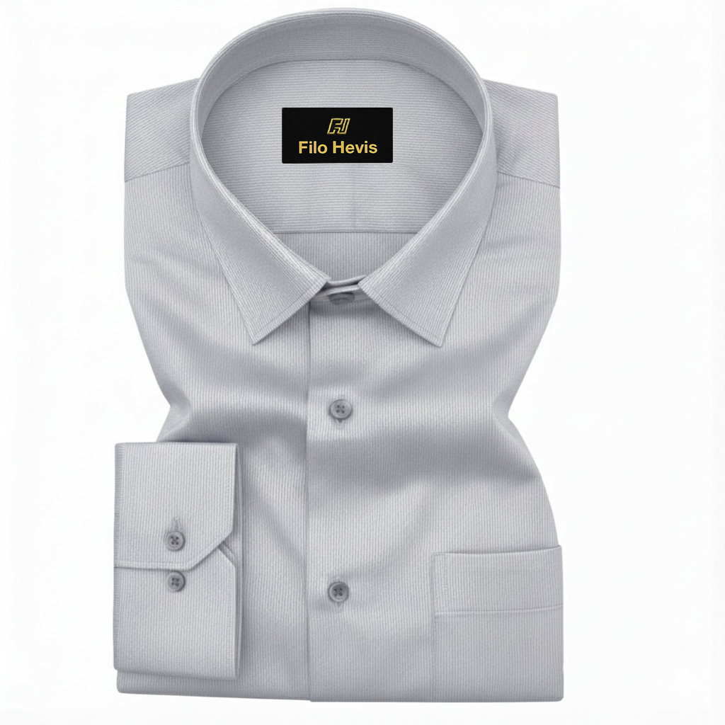 Fine-Ribbed Self-Structured Formal Shirt-GREY