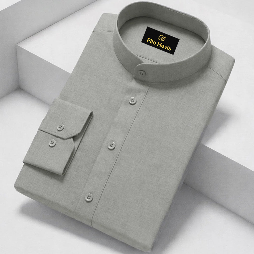 MEN’S CHINESE COLLAR SHIRT | FULL SLEEVE COTTON LINEN T-NECK SHIRT | Grey COLOR