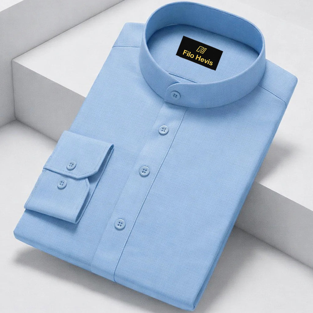 MEN’S CHINESE COLLAR SHIRT | FULL SLEEVE COTTON LINEN T-NECK SHIRT | Sky COLOR