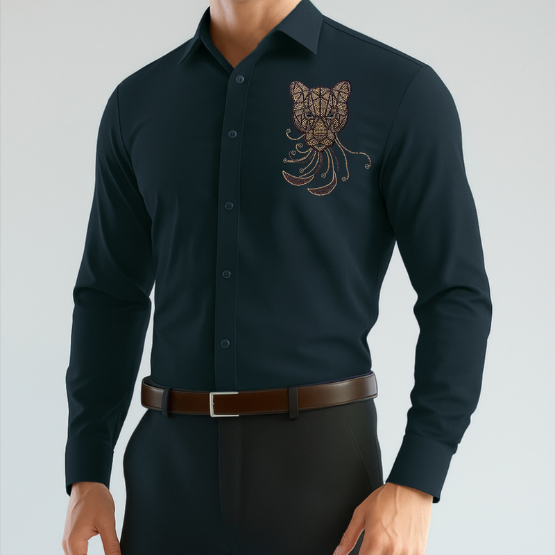 PARTY SHIRTS FOR MEN | PREMIUM SHIRTS | CLUB SHIRTS Tiger Embroidery-Teal Green