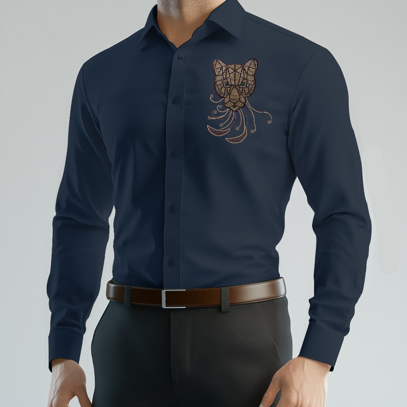 PARTY SHIRTS FOR MEN | PREMIUM SHIRTS | CLUB SHIRTS Tiger Embroidery-Navy-Blue