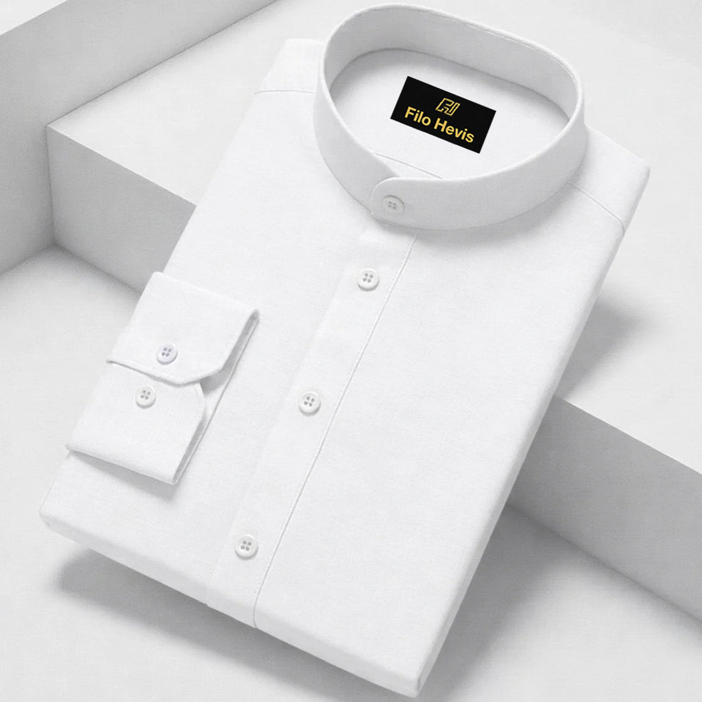 MEN’S CHINESE COLLAR SHIRT | FULL SLEEVE COTTON LINEN T-NECK SHIRT | WHITE COLOR