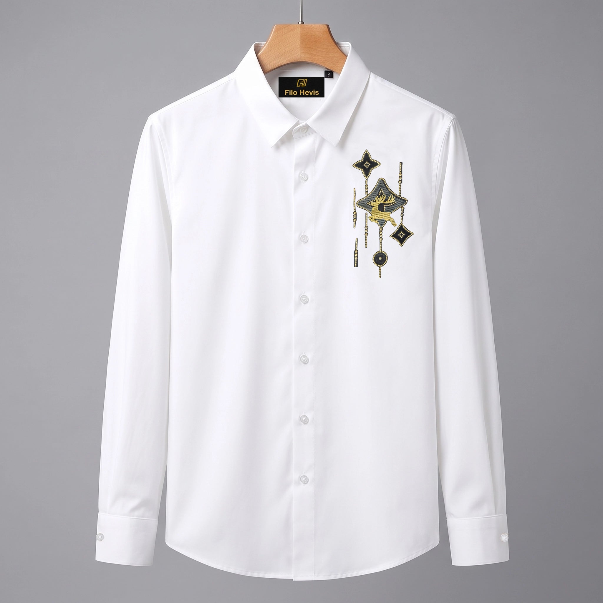 PARTY SHIRTS FOR MEN | PREMIUM SHIRTS | CLUB SHIRTS Deer Embroidery-White
