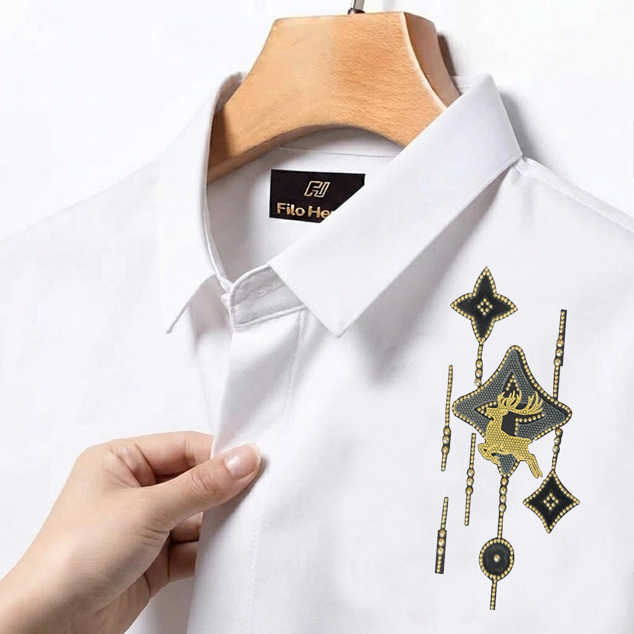 PARTY SHIRTS FOR MEN | PREMIUM SHIRTS | CLUB SHIRTS Deer Embroidery-White