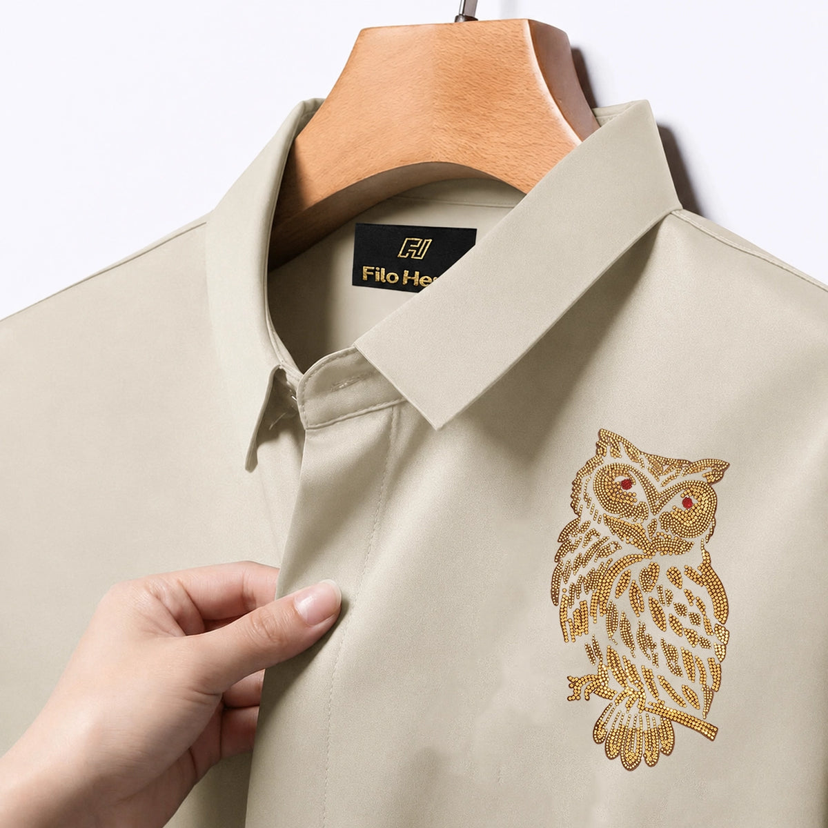 Owl Embroidery Party Shirts | Club Wear | Cream