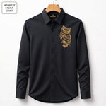 Owl Embroidery Party Shirts | Club Wear | Black
