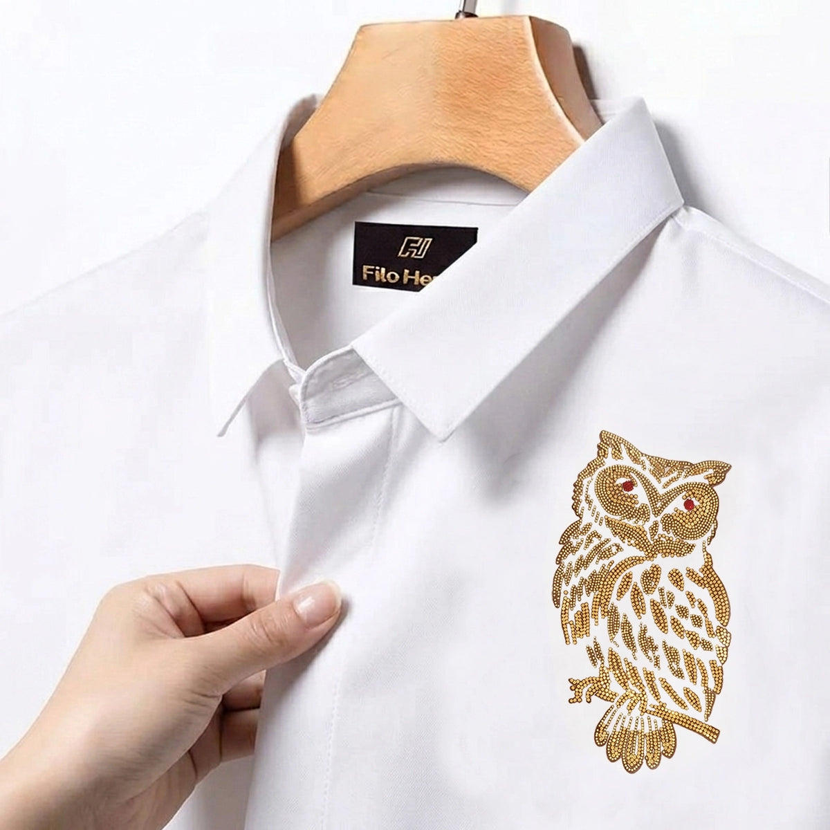 Owl Embroidery Party Shirts | Club Wear | White