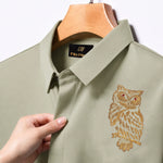 Owl Embroidery Party Shirts | Club Wear | Light-Greyish-Green