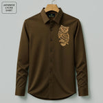 Owl Embroidery Party Shirts | Club Wear | Light Brown