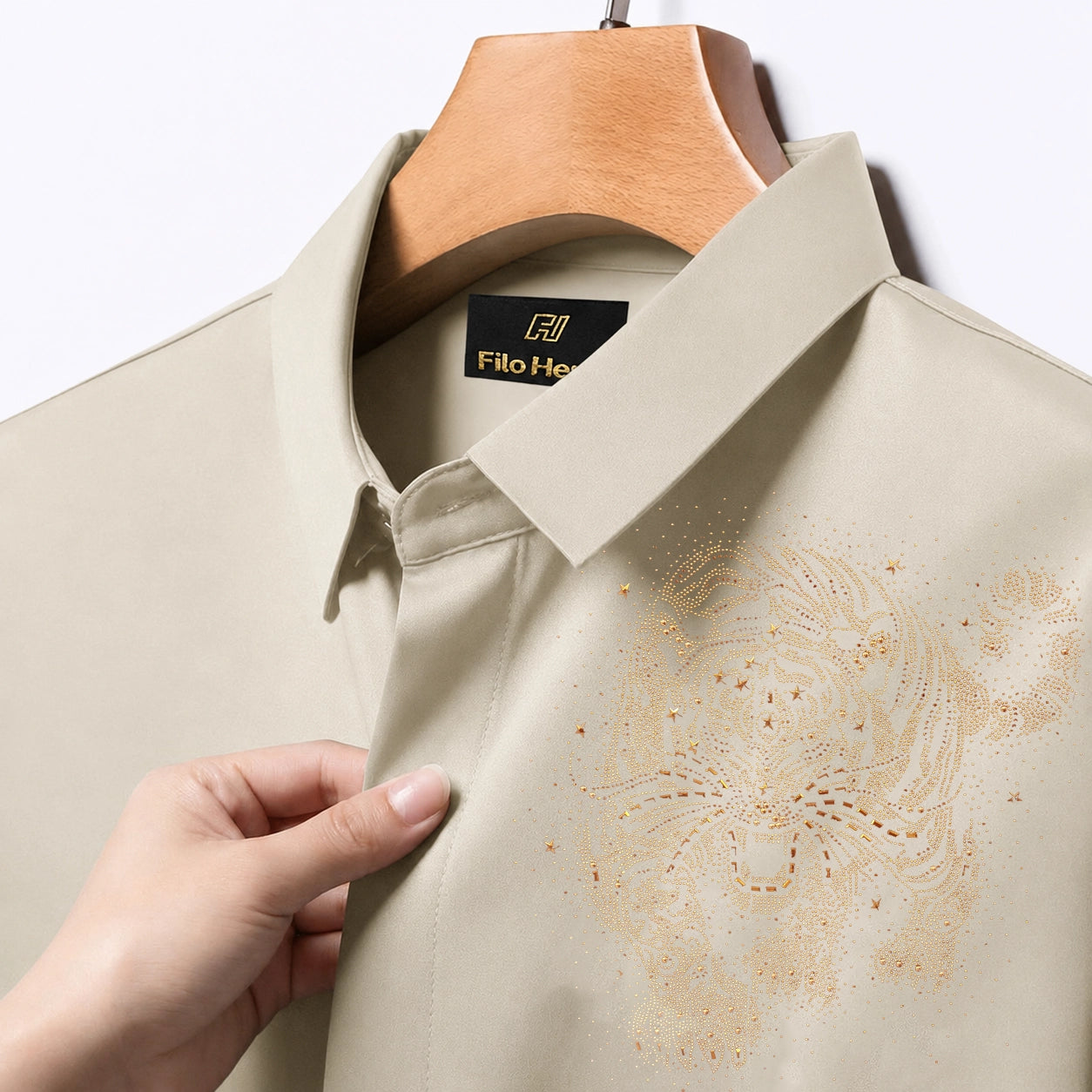 Tiger Embroidery Party Shirts | Club Wear | Cream