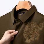 Tiger Embroidery Party Shirts | Club Wear | Light Brown