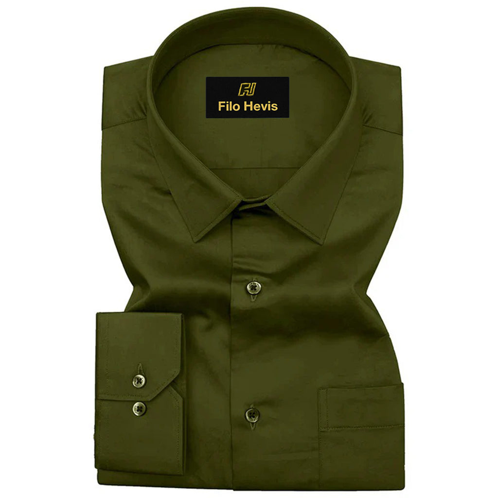PLATINUM COTTON SATIN FORMAL SHIRT FOR MEN (Single Pocket)-Light Mehndi