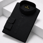 Cotton Chinese Collar Short Kurta for Men | Traditional Nehru Ethnic Shirts | Daily Wear-Black