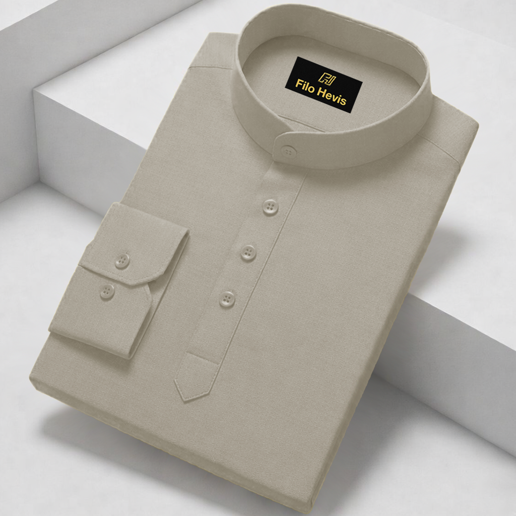 Cotton Chinese Collar Short Kurta for Men | Traditional Nehru Ethnic Shirts | Daily Wear-Grey