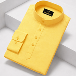 Cotton Chinese Collar Short Kurta for Men | Traditional Nehru Ethnic Shirts | Daily Wear-Yellow