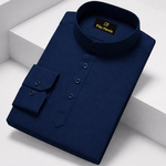 Cotton Chinese Collar Short Kurta for Men | Traditional Nehru Ethnic Shirts | Daily Wear-Navy Blue