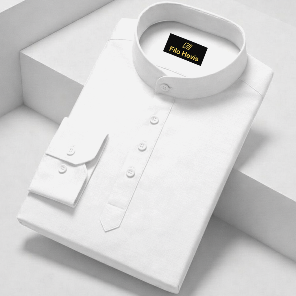 Cotton Chinese Collar Short Kurta for Men | Traditional Nehru Ethnic Shirts | Daily Wear-White
