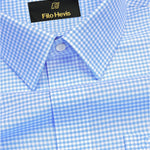 Men's Cotton Check Shirt-Sky Blue, Regular Fit, All-Day Comfort