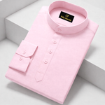Cotton Chinese Collar Short Kurta for Men | Traditional Nehru Ethnic Shirts | Daily Wear-Pink