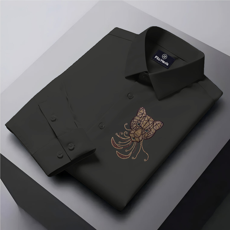 PARTY SHIRTS FOR MEN | PREMIUM SHIRTS | CLUB SHIRTS Tiger Embroidery-Dark Grey