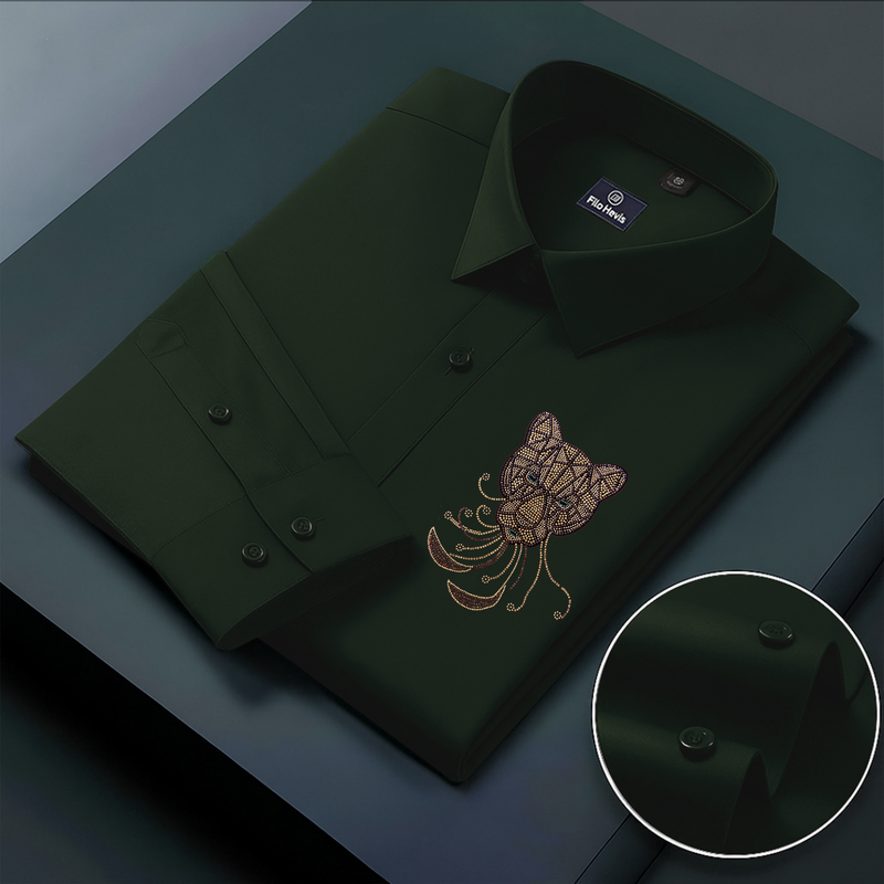PARTY SHIRTS FOR MEN | PREMIUM SHIRTS | CLUB SHIRTS Tiger Embroidery-Bottle-Green
