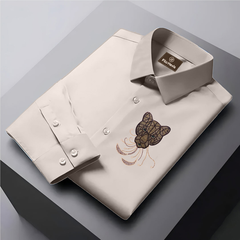 PARTY SHIRTS FOR MEN | PREMIUM SHIRTS | CLUB SHIRTS Tiger Embroidery-Beige
