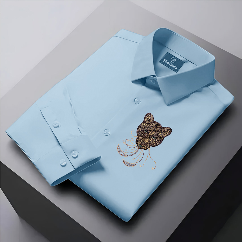 PARTY SHIRTS FOR MEN | PREMIUM SHIRTS | CLUB SHIRTS Tiger Embroidery-Sky