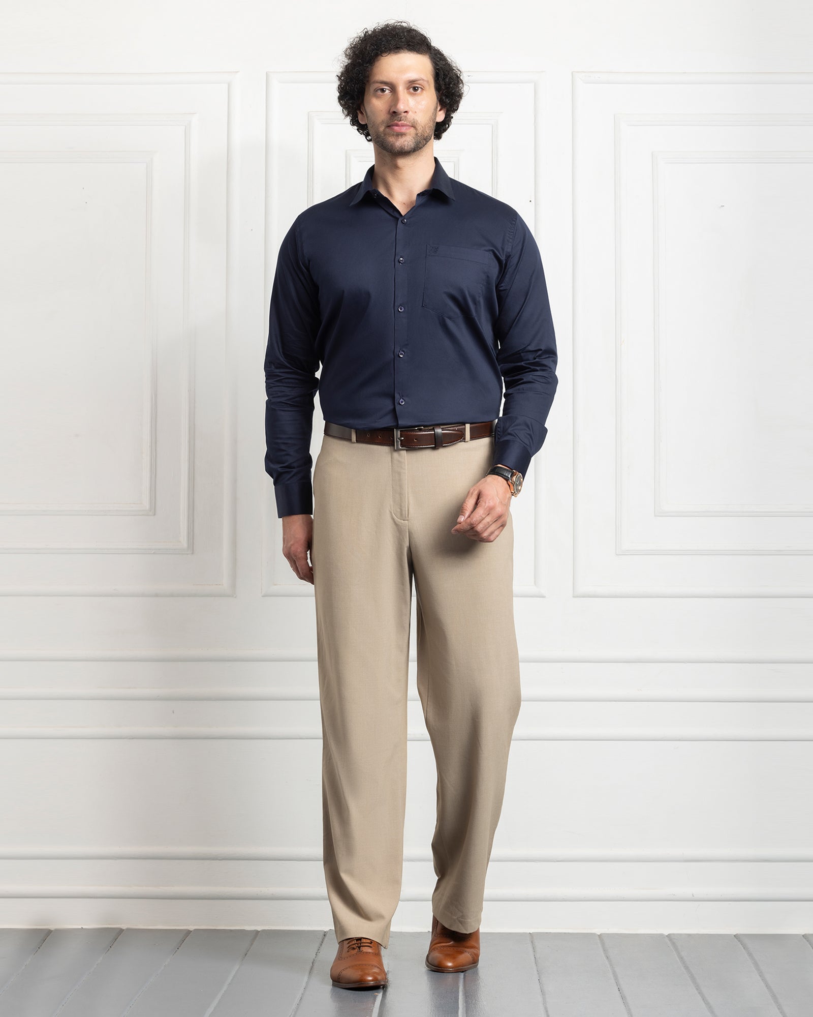 PLUS SIZE FORMAL SHIRTS IN COTTON FOR MEN (Single Pocket)- NAVY BLUE