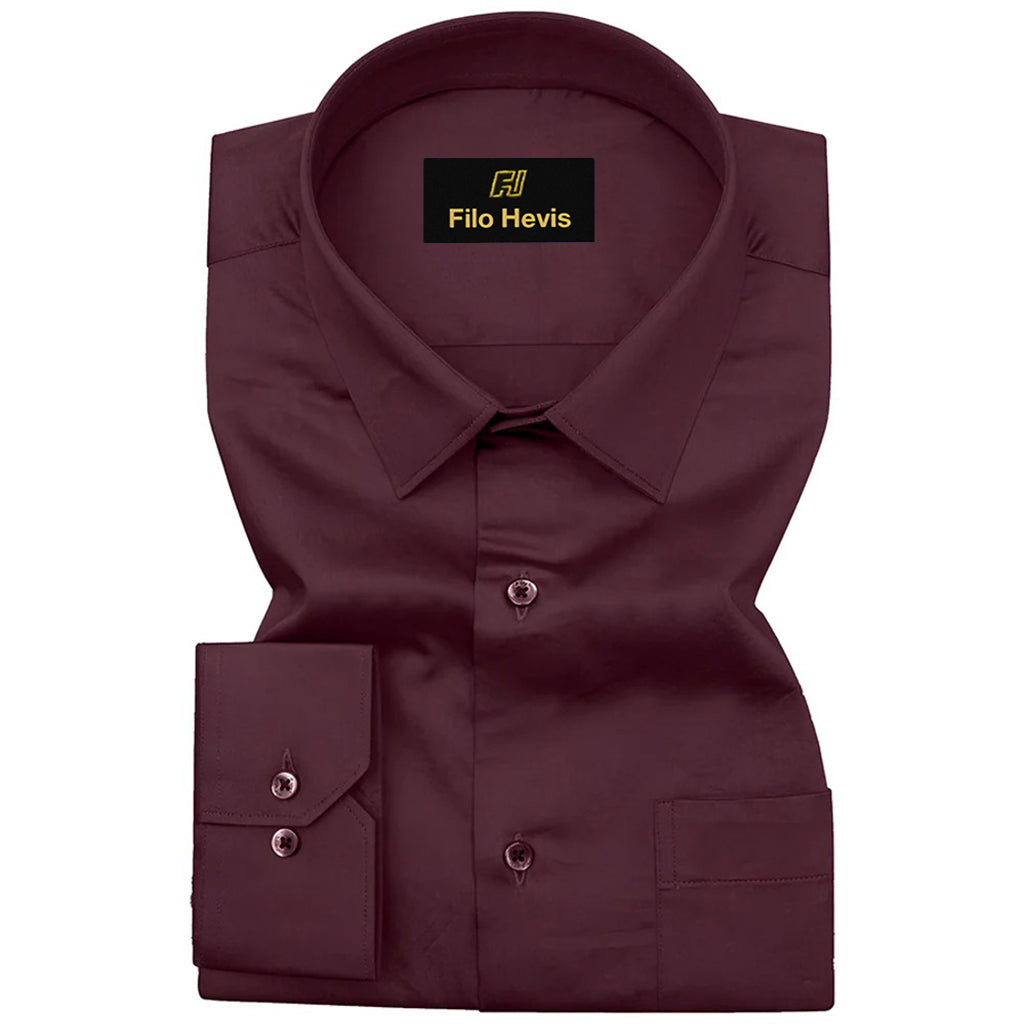 PLATINUM COTTON SATIN FORMAL SHIRT FOR MEN (Single Pocket)-Wine