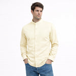 MEN’S CHINESE COLLAR SHIRT | FULL SLEEVE COTTON LINEN T-NECK SHIRT | Beige COLOR