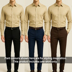 Men's Satin Lycra formal  Full Sleeve Shirt Beige