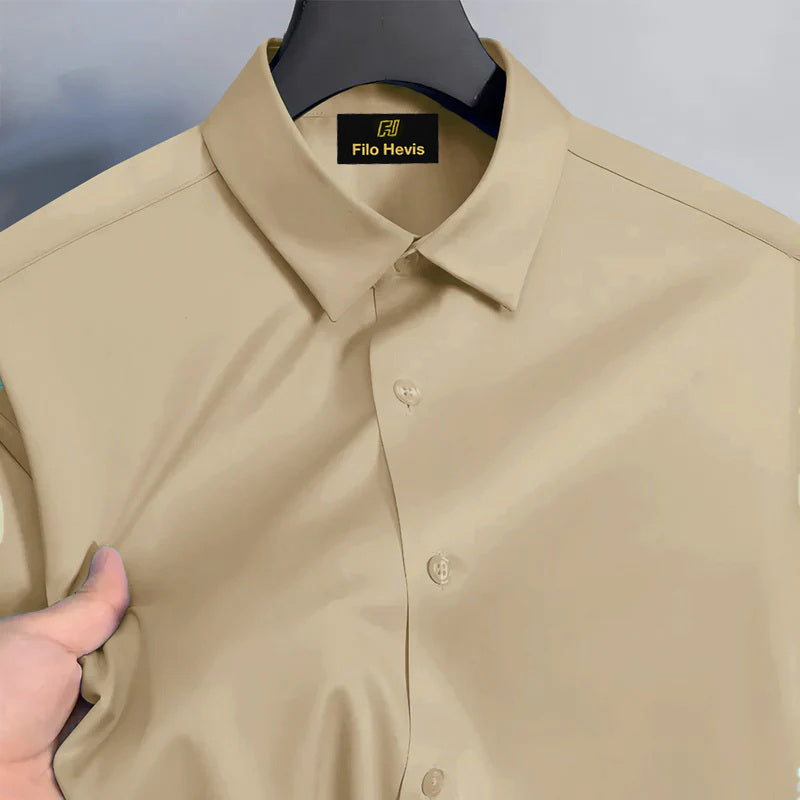 Men's Satin Lycra formal  Full Sleeve Shirt Beige