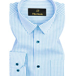 Men's Cotton Stripe Single Pocket Shirt-Sky Blue, Regular Fit, All-Day Comfort