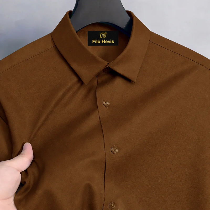 Men's Satin Lycra formal  Full Sleeve shirt Brown