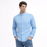 MEN’S CHINESE COLLAR SHIRT | FULL SLEEVE COTTON LINEN T-NECK SHIRT | Sky COLOR