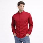 MEN’S CHINESE COLLAR SHIRT | FULL SLEEVE COTTON LINEN T-NECK SHIRT | Red COLOR